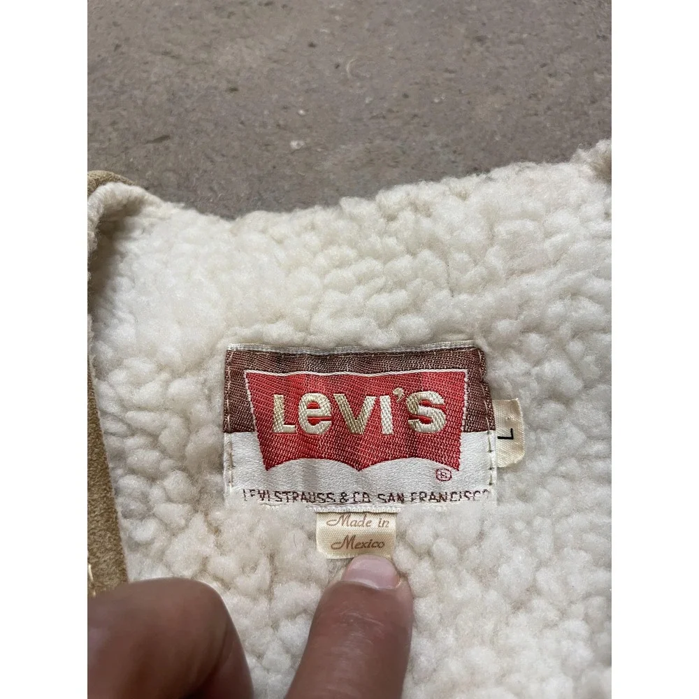 Vintage Levi's Vest‎ Mens Medium Beige Suede Sherpa Lined Western 60608-9724